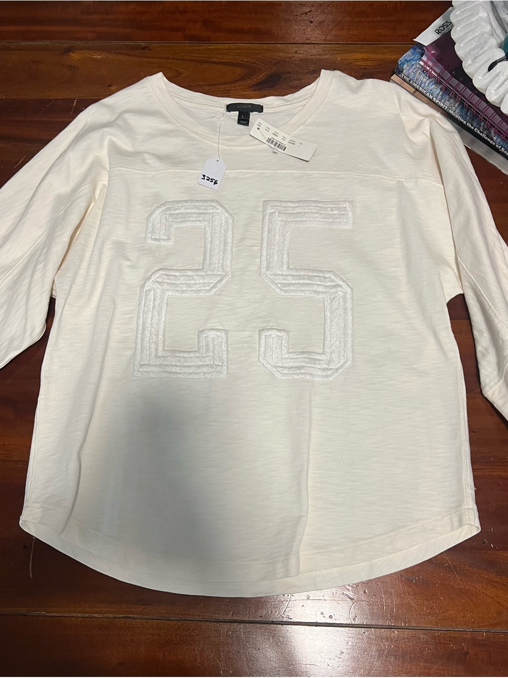 J. Crew Cream Long-Sleeve Tee With Raised '25' Appliqu